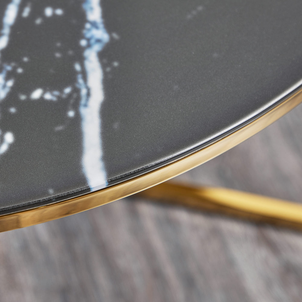Marketlane 80cm Ali Glass Marble Table  Black With Gold Legs