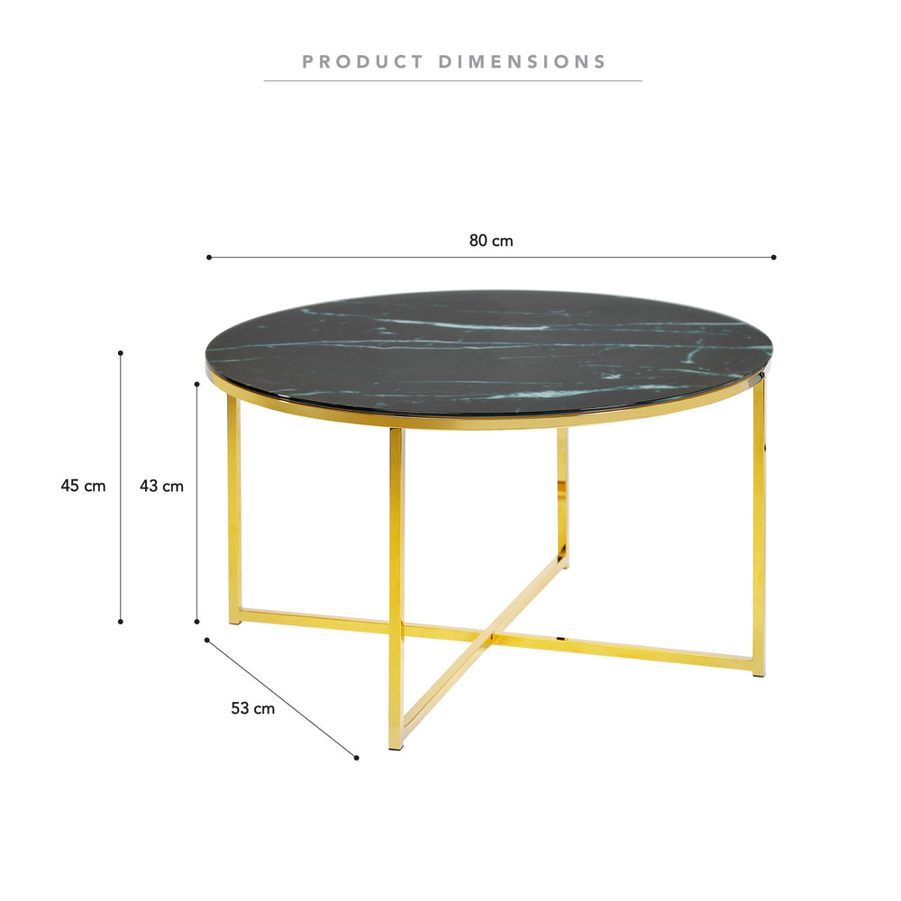 Marketlane 80cm Ali Glass Marble Table  Black With Gold Legs