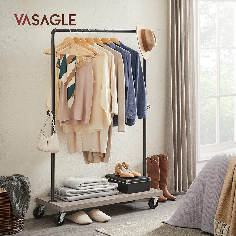 VASAGLE Clothes Rack with Wheels Greige