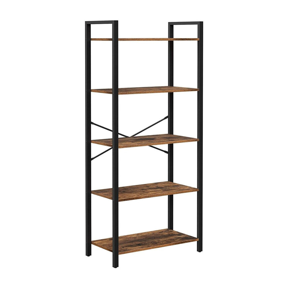 VASAGLE Rustic Brown and Black 5-Tier Bookshelf with Steel Frame