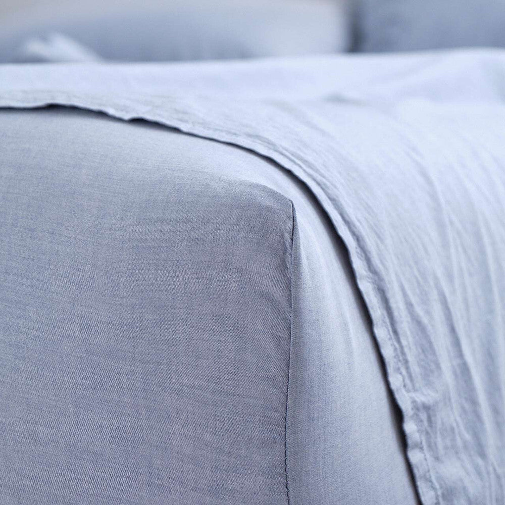 Canningvale Queen Bed Fitted Sheet Set Vintage Soft Cotton Denim Melange