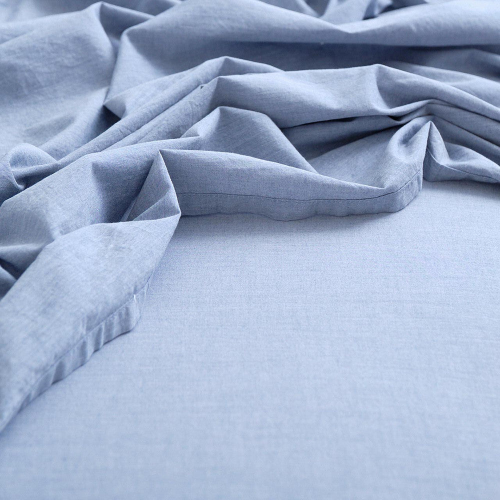 Canningvale King Bed Vintage Softwash Cotton Fitted Sheet Set Denim Melange