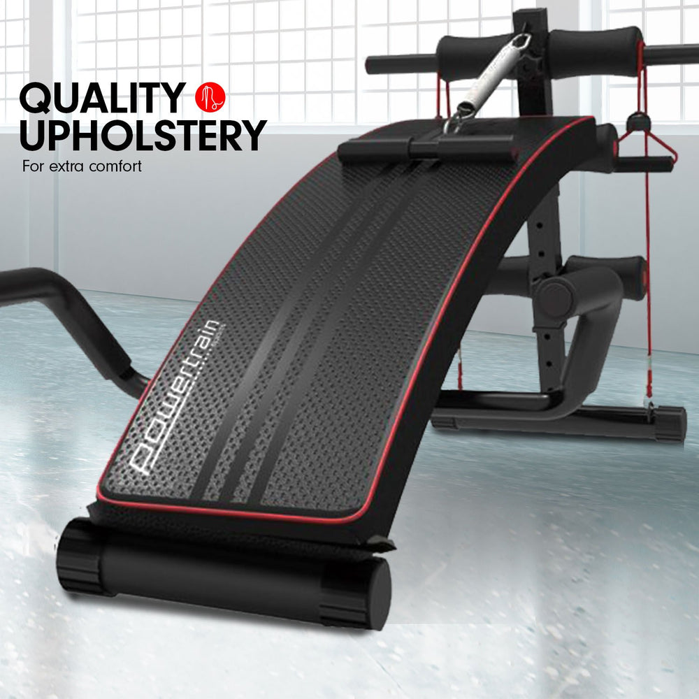 Powertrain Incline Decline Sit-Up Gym Bench with Resistance Bands and Rowing Bar