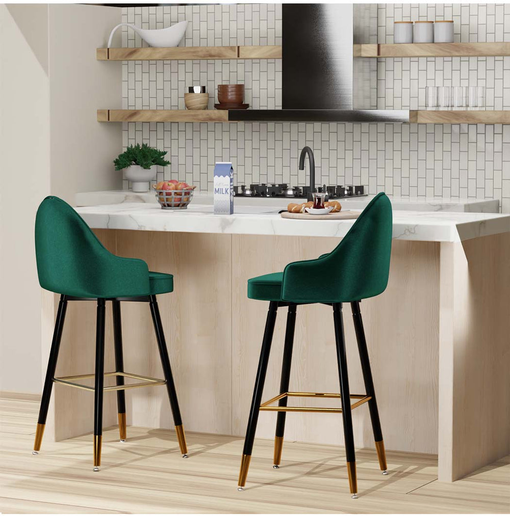 Levede Velvet Swivel Bar Stools x 2 Barstools Kitchen Counter Chair Green