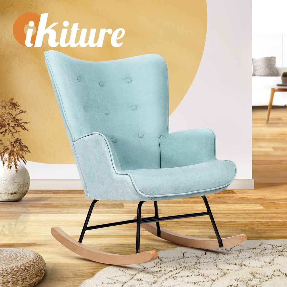 Oikiture Rocking Chair Nursing Armchair Velvet Accent Chairs Upholstered Blue