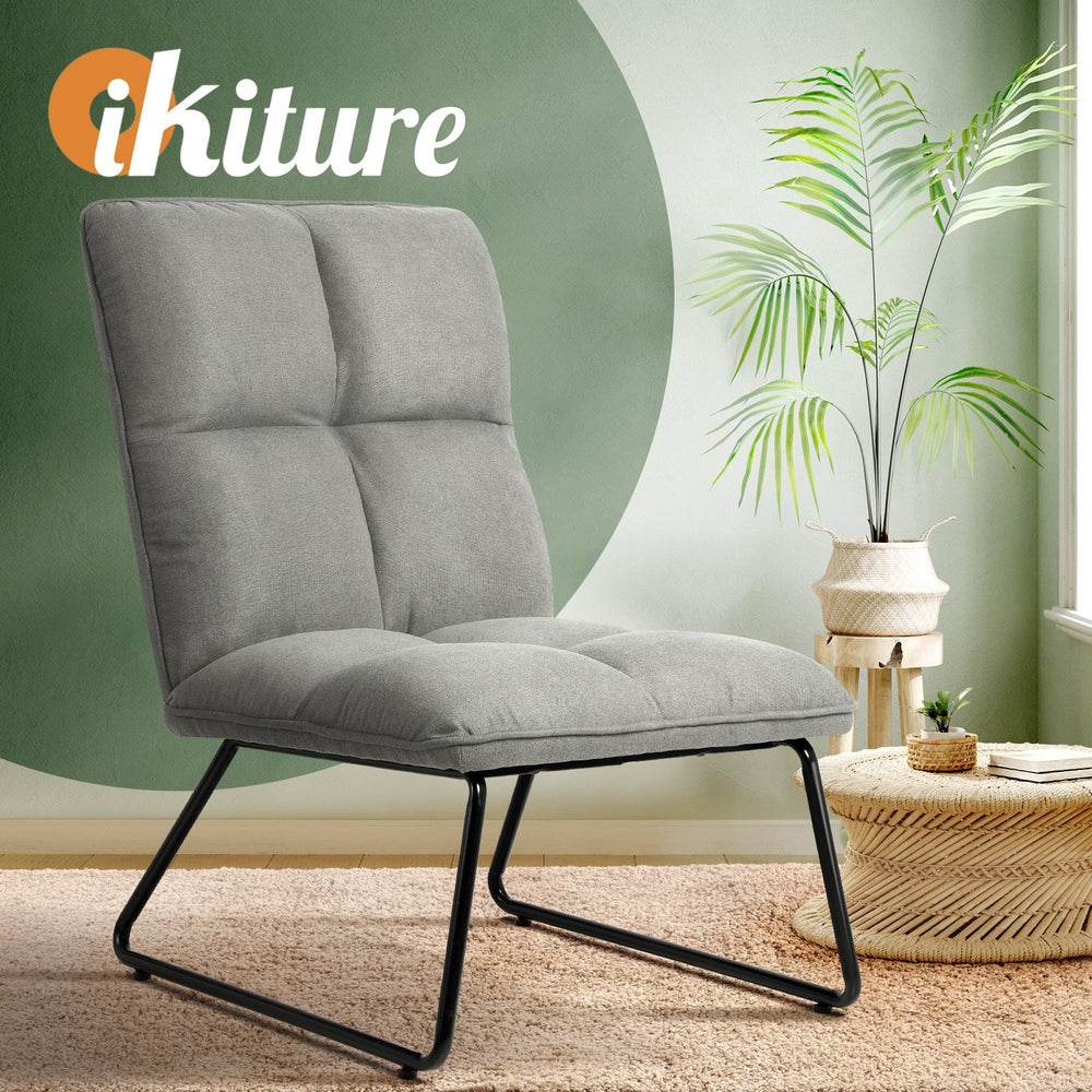 Oikiture Armchair Lounge Chair Accent Chairs Linen Fabric Upholstered Light Grey