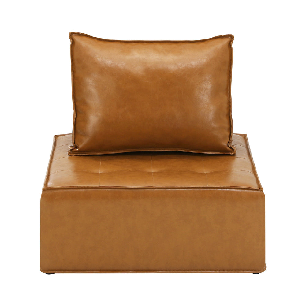 Oikiture 1PC Modular Sofa Lounge Chair Armless TOFU Back PU Leather Brown