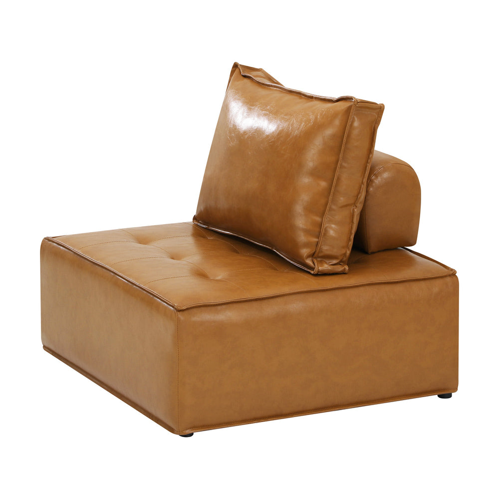 Oikiture 1PC Modular Sofa Lounge Chair Armless TOFU Back PU Leather Brown