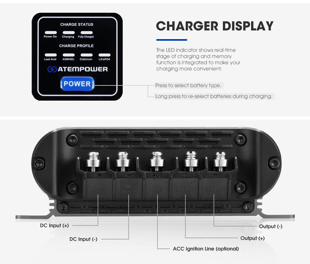 ATEM POWER 30A DC to DC Battery Charger 12V Dual Battery System Kit Isolator