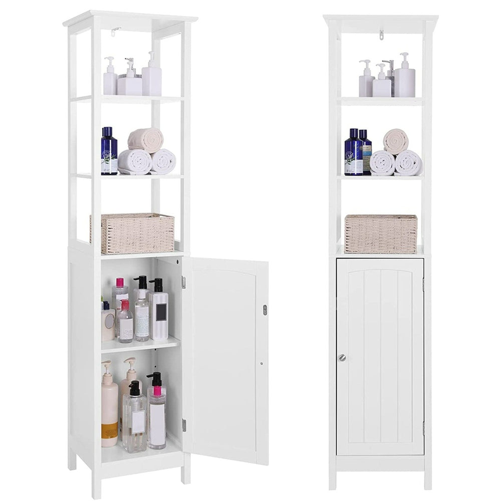 VASAGLE Floor Cabinet with 3 Open Compartments and Adjustable Shelf White