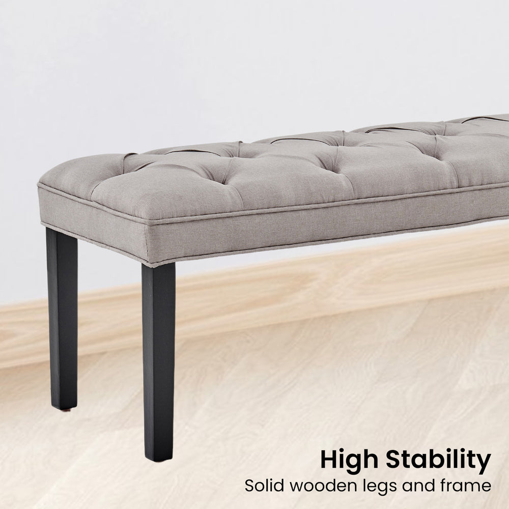 Sarantino Cate Button-Tufted Bench - Light Grey