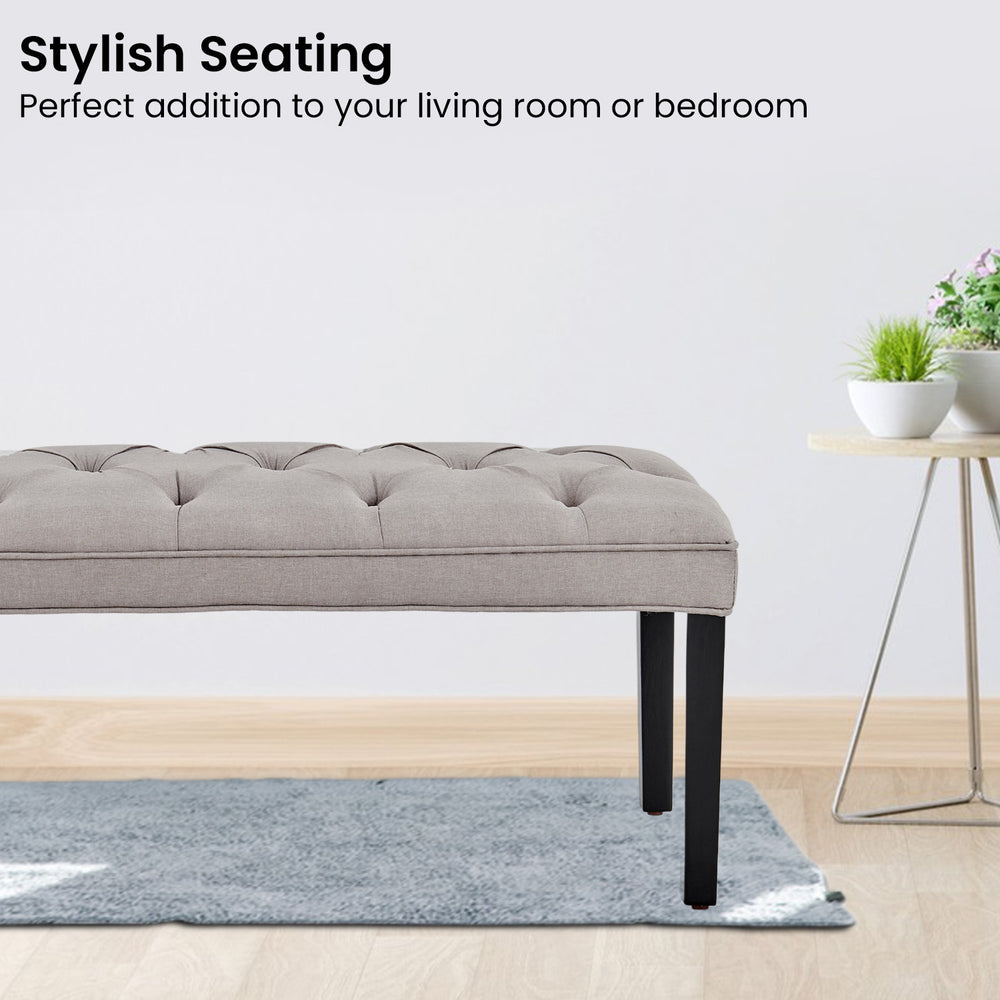 Sarantino Cate Button-Tufted Bench - Light Grey