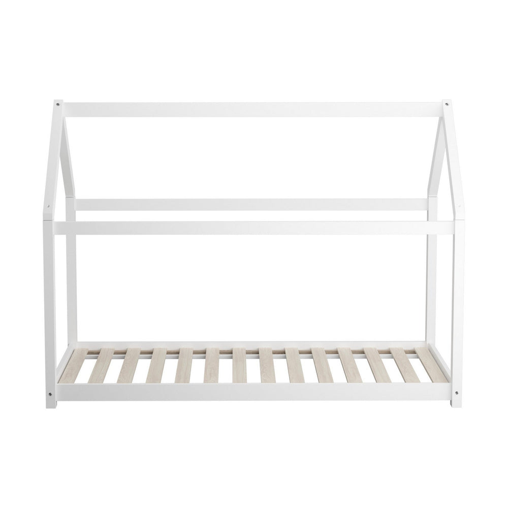Oikiture Kids Bed Frame With Single Mattress Set House Style White