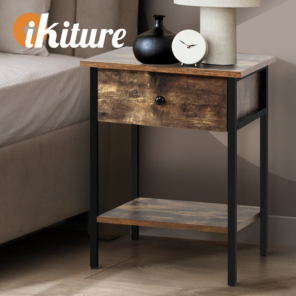 Oikiture Bedside Tables Side Table Drawer Nightstand Storage Cabinet Shelf Wood