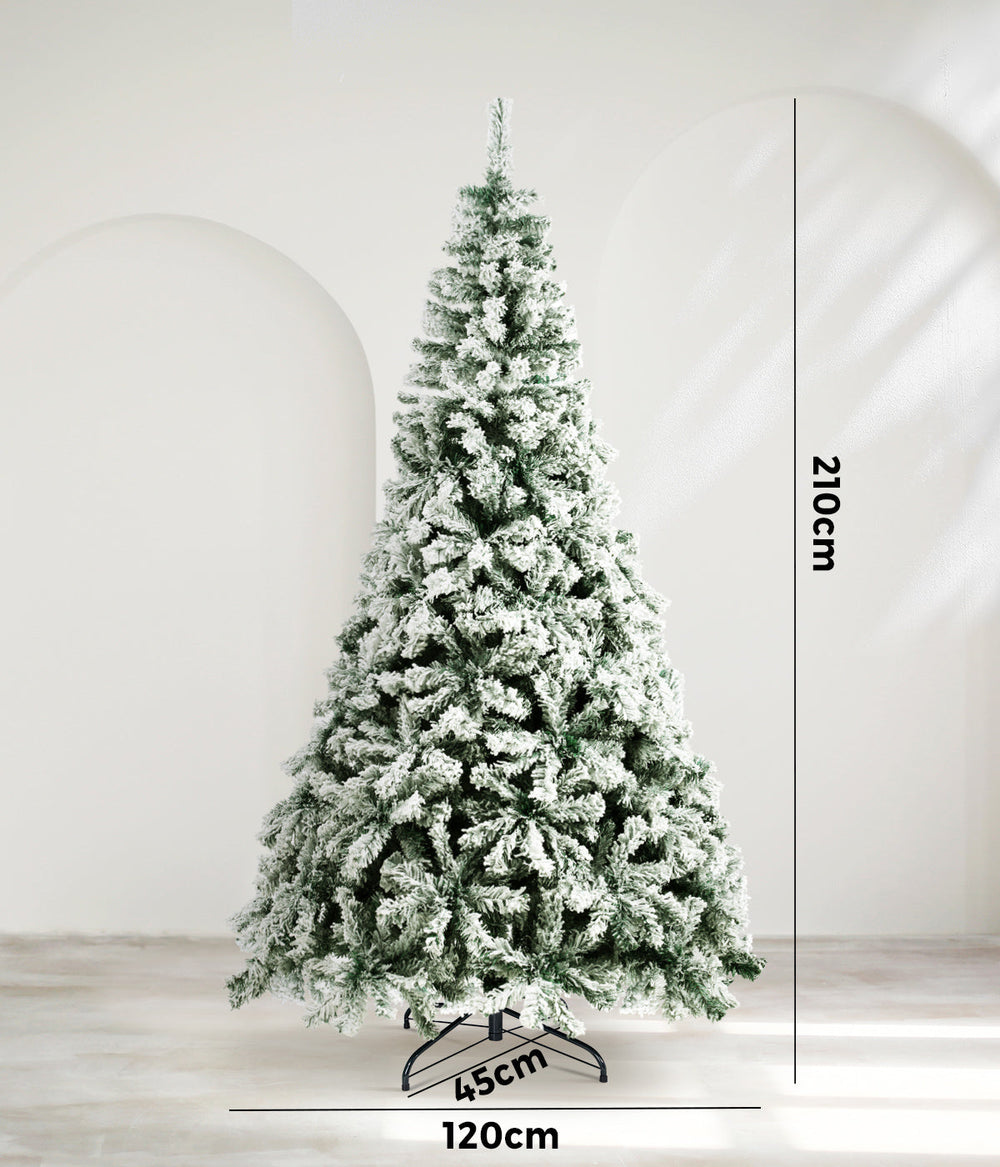 Mazam Christmas Tree 2.1M 7FT Xmas Trees Decoration White Snow Flocked 1050 Tips