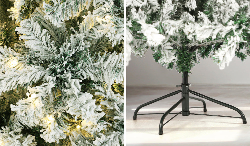 Mazam LED Christmas Tree 1.8M 6FT Xmas Trees White Snow Flocked Decorations