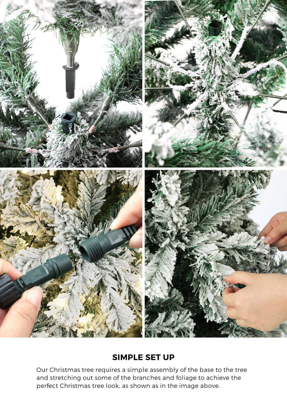 Mazam LED Christmas Tree 1.8M 6FT Xmas Trees White Snow Flocked Decorations