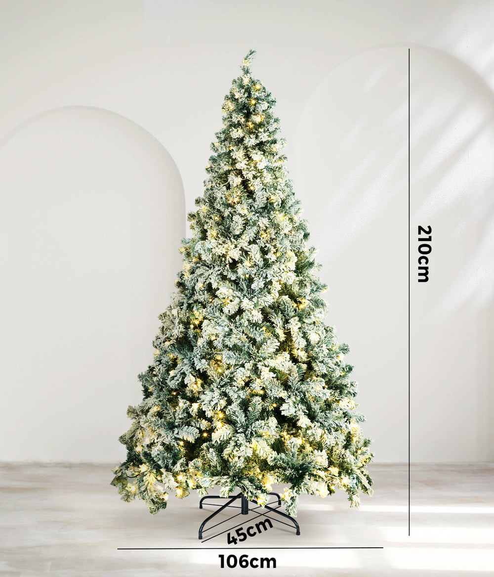 Mazam LED Christmas Tree 2.1M 7FT Xmas Trees White Snow Flocked Decorations
