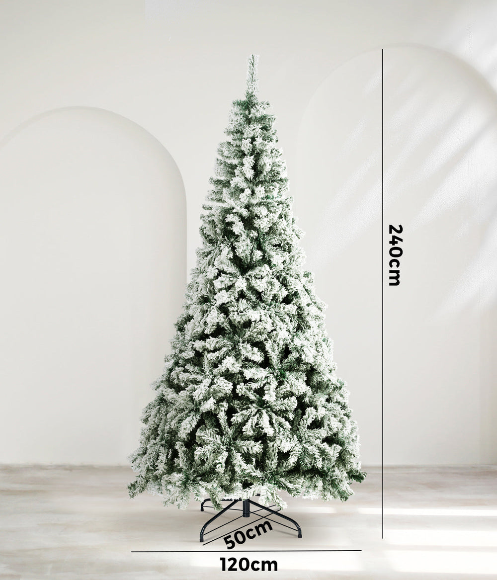 Mazam Christmas Tree 2.4M 8FT Xmas Trees Decoration White Snow Flocked 1200 Tips