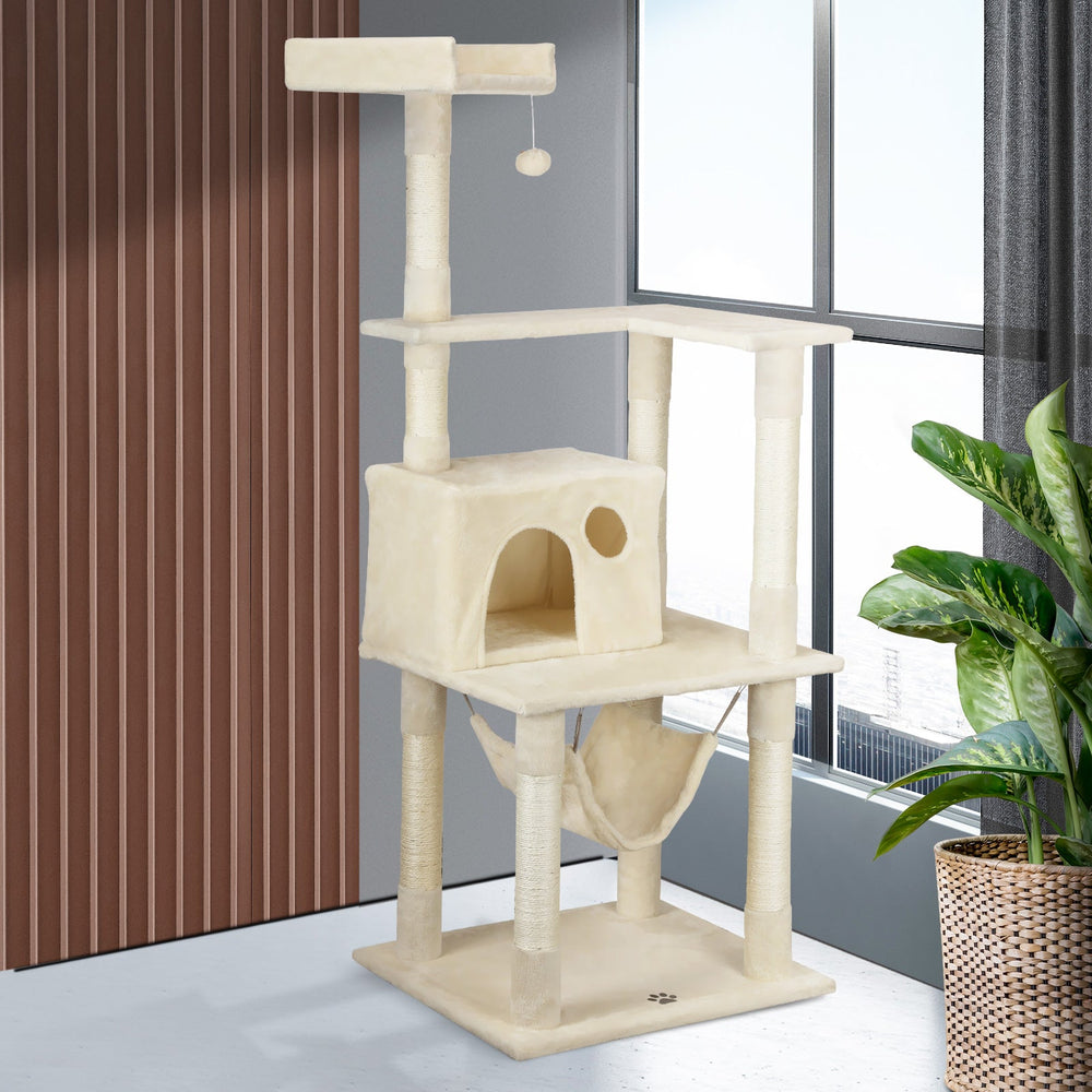 1.6M Cat Tree Scratching Post Scratcher Tower House Furniture Bed Stand Beige
