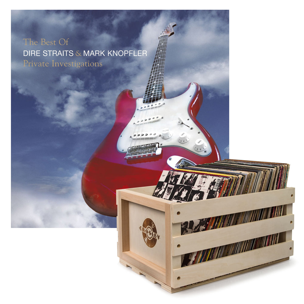 Crosley Record Storage Crate &amp; Dire Straits, Mark K The Best Of Dire Straits - Double Vinyl Album Bundle