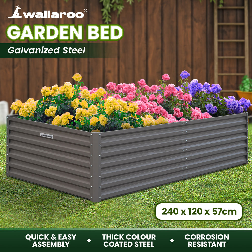 Wallaroo Garden Bed 240 x 120 x 57cm - Grey