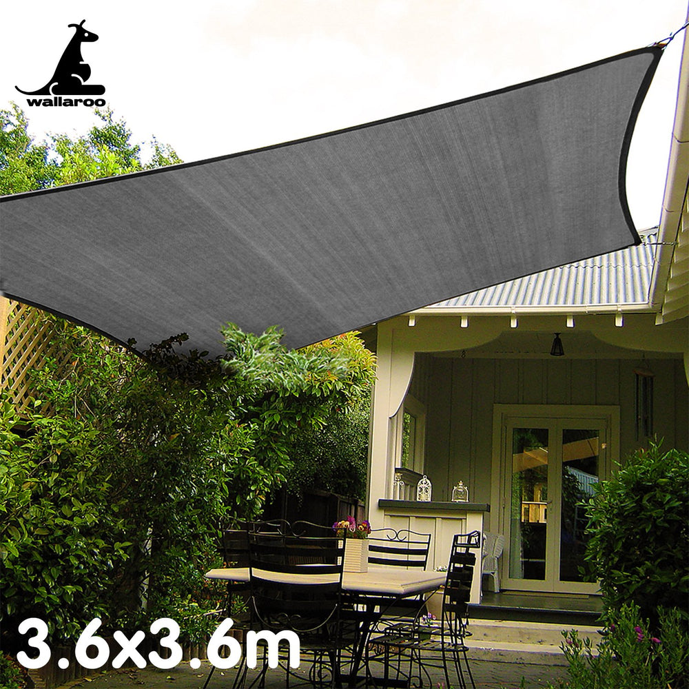 Wallaroo Outdoor Sun Shade Sail Canopy Grey Square 3.6 x 3.6M
