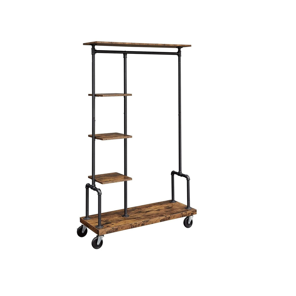VASAGLE Rustic Brown Clothes Rack with Wheels