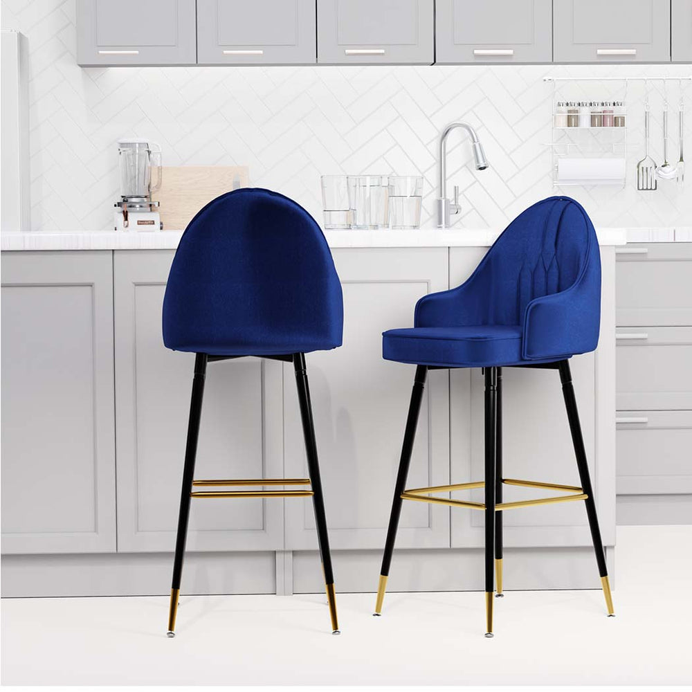 Levede Velvet Swivel Bar Stools x 2 Barstools Kitchen Counter Chair Blue