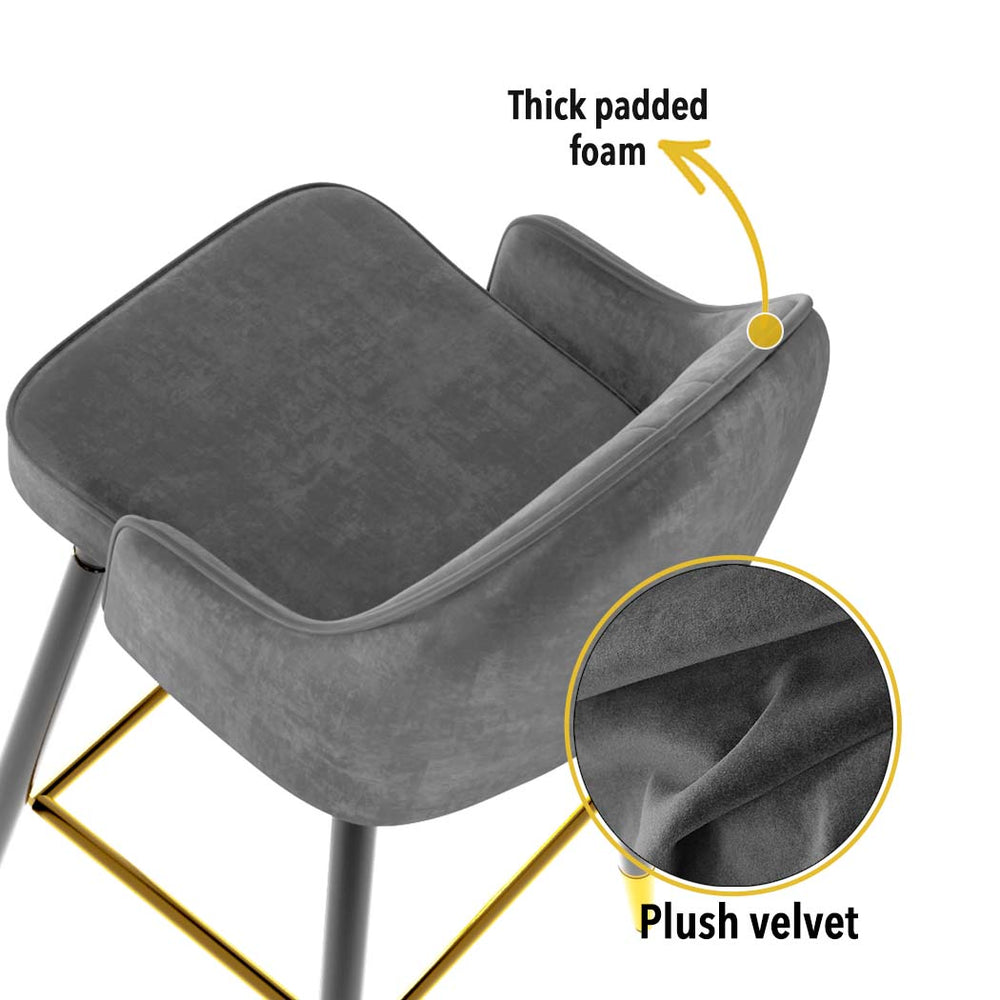 Levede Velvet Swivel Bar Stools x 2 Barstools Kitchen Counter Chair Grey