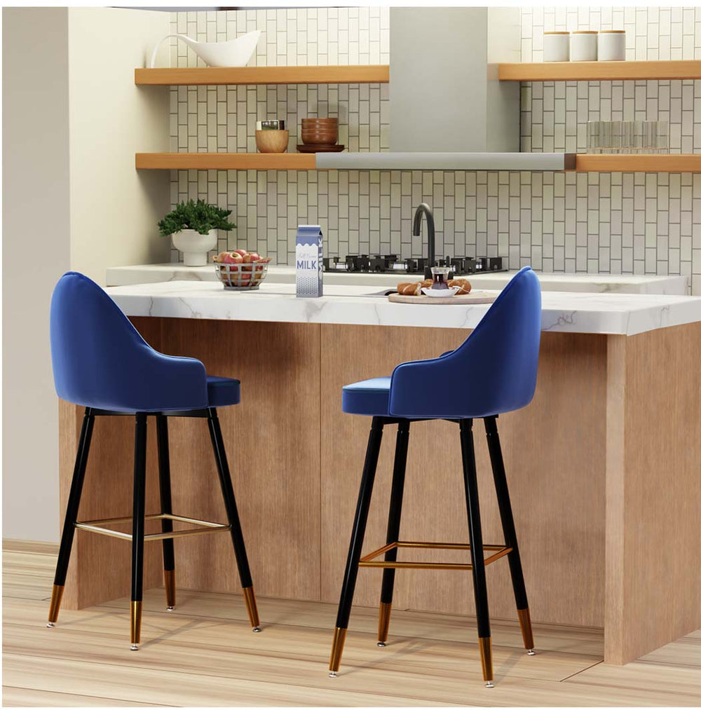 Levede Velvet Swivel Bar Stools x 2 Barstools Kitchen Counter Chair Blue