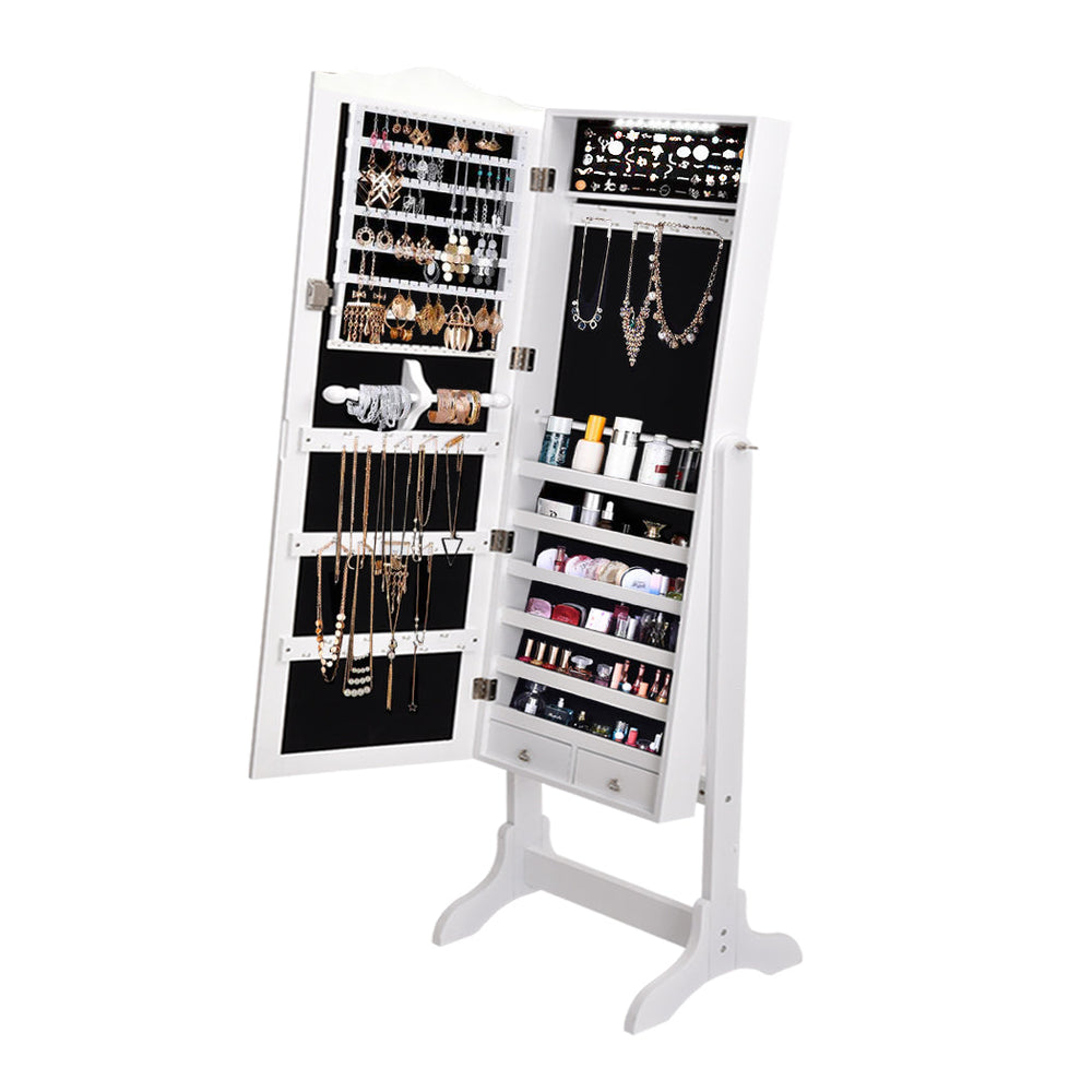 Levede Mirror Jewellery Cabinet Storage Organiser Box Makeup Wooden LED Light