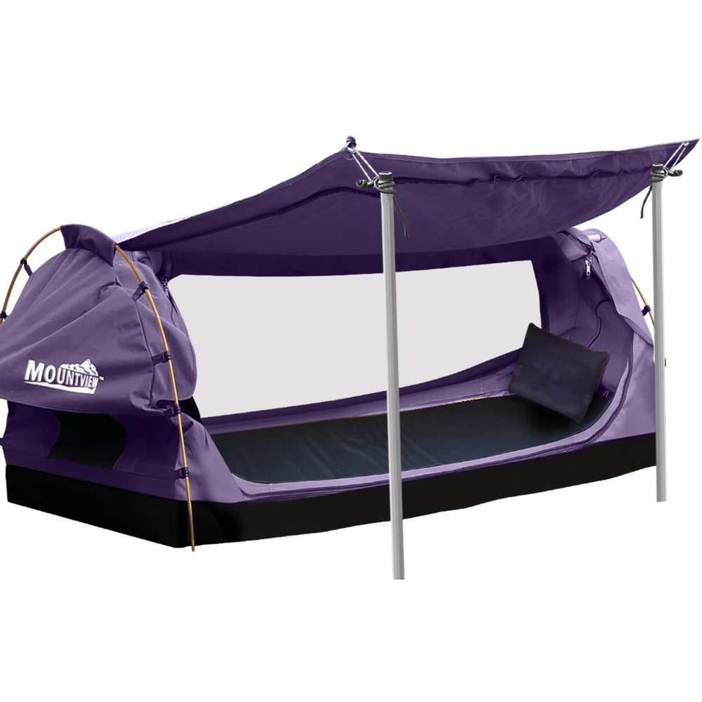 Mountview King Single Swag Camping Swags Canvas Dome Tent Free Standing Purple