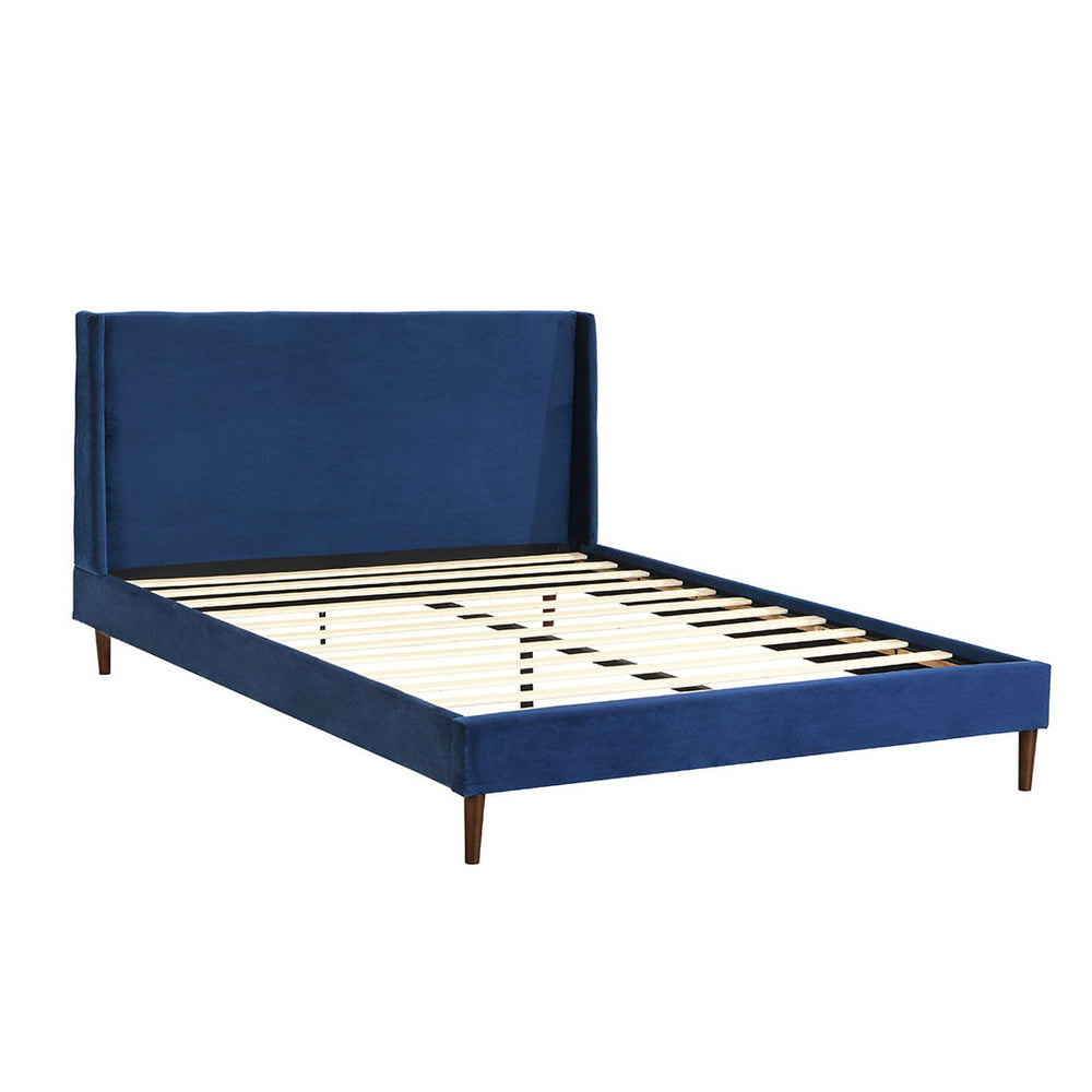Levede Velvet Bed Frame Queen Size Mattress Base Platform Wooden Headboard Blue