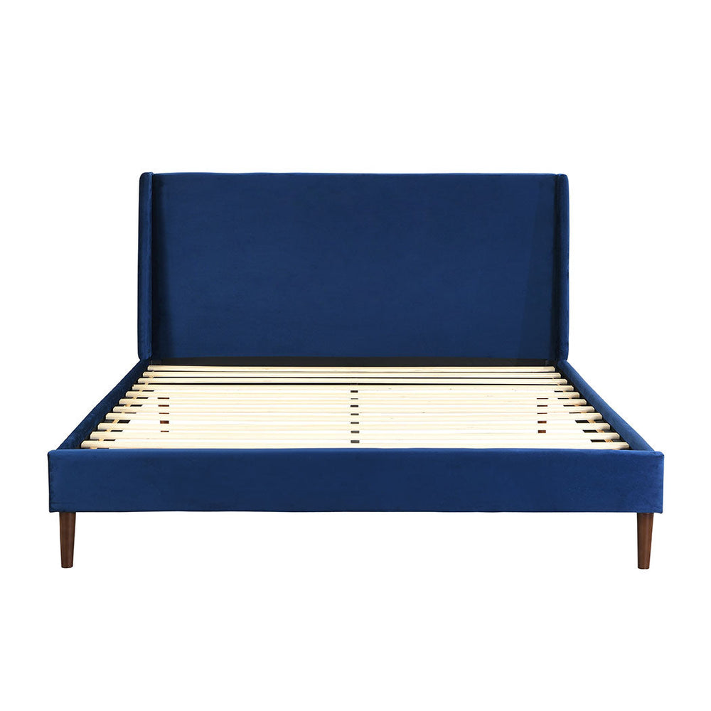 Levede Velvet Bed Frame Queen Size Mattress Base Platform Wooden Headboard Blue