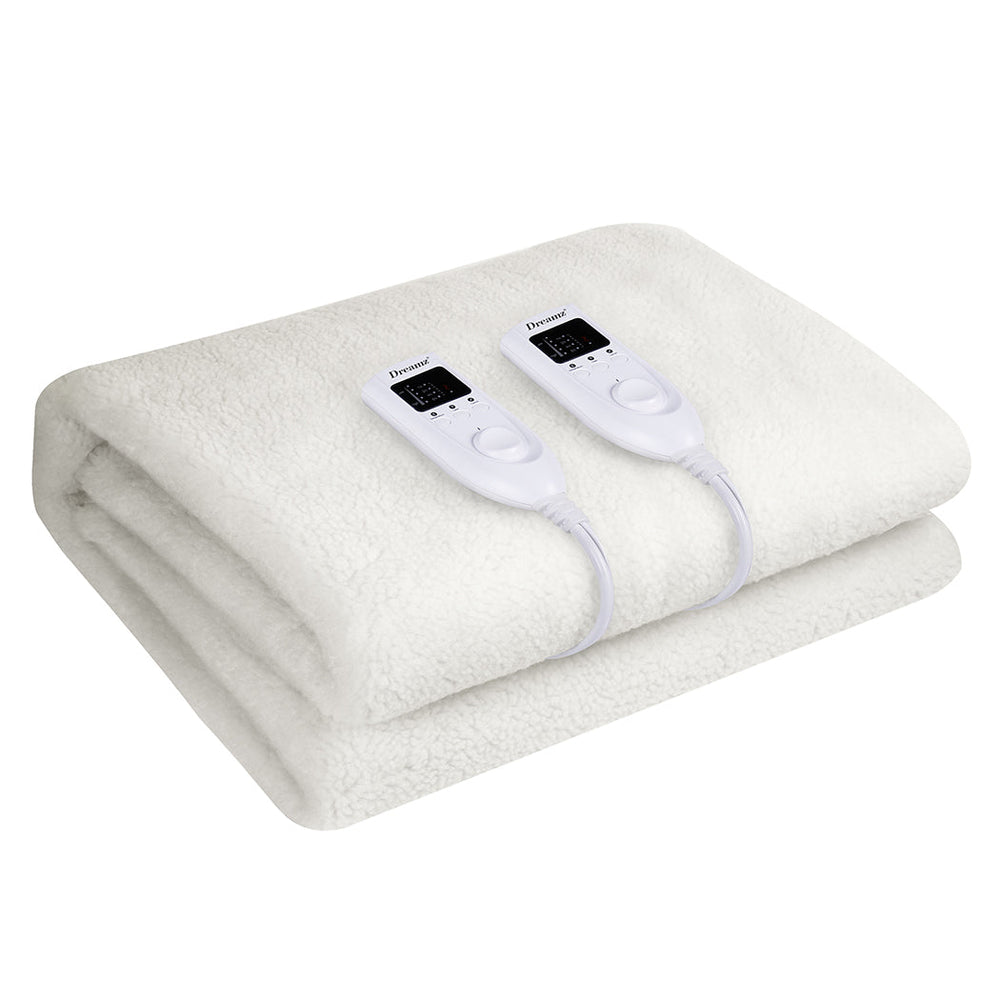 DreamZ 350GSM Electric Blanket Heated Fully Fitted Fleece Pad Washable Queen