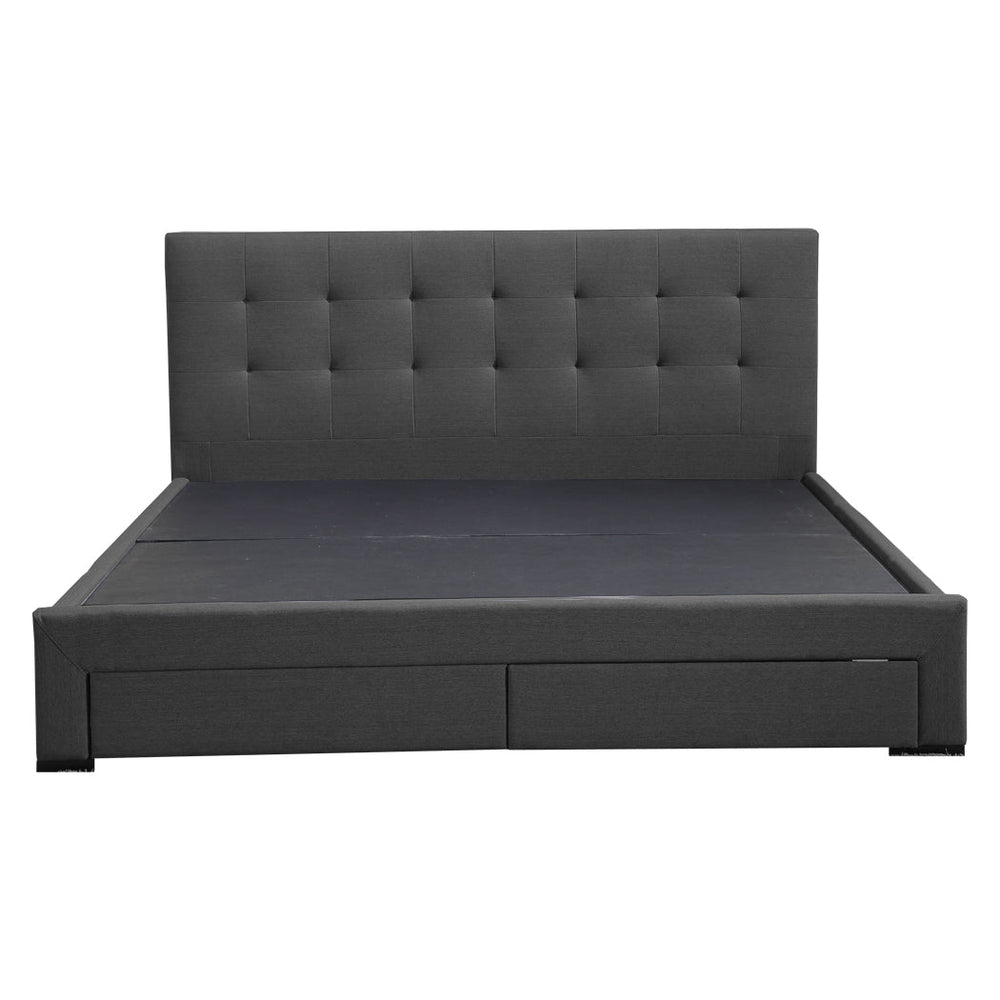 Levede Fabric Bed Frame Double Tufted 4 Drawers Wooden Mattress Base Dark Grey