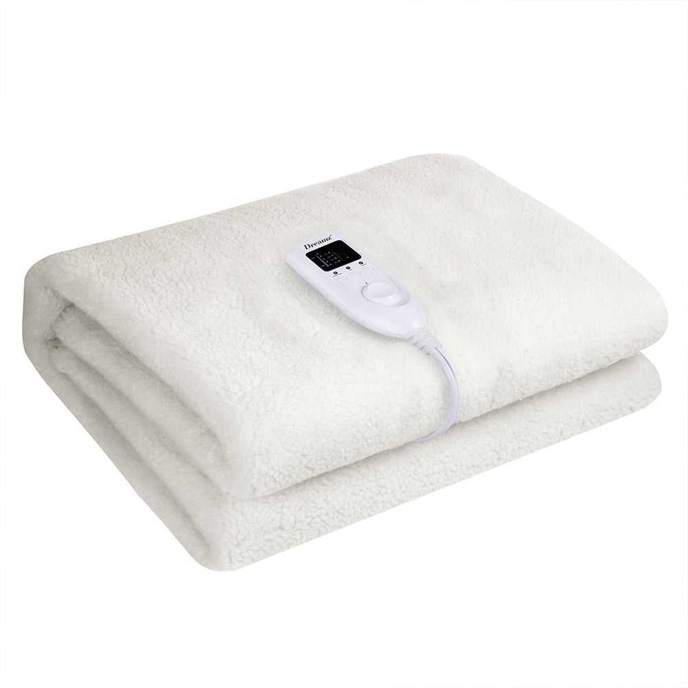 DreamZ 350GSM Electric Blanket Heated Fully Fitted Fleece Pad Washable Single