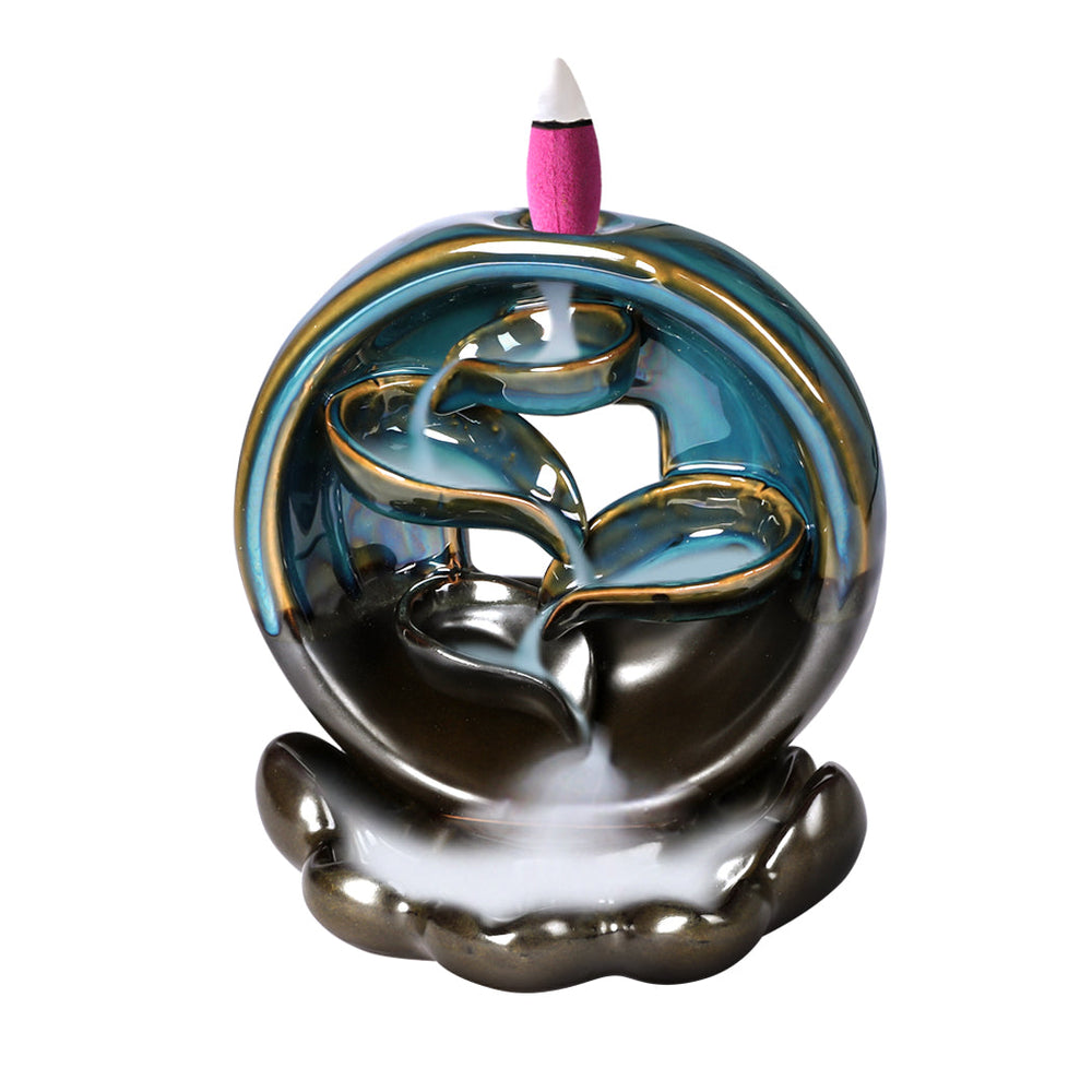 Traderight Group  Incense Burner Rounded Waterfall Smoke Backflow Ceramic Cone Holder + 198 Cones