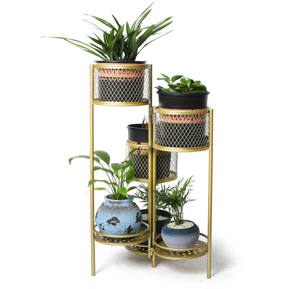 Levede 6 Tier Plant Stand Swivel Outdoor Indoor Metal Flower Shelf Gold Garden