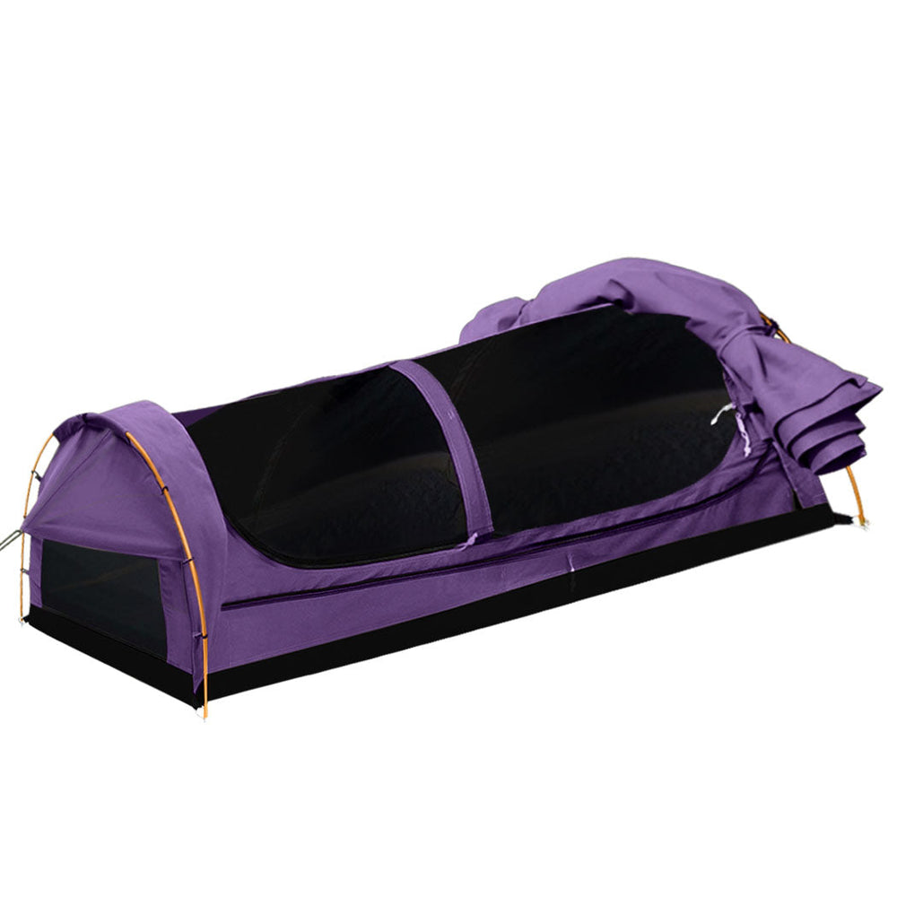 Mountview Double Swag Camping Swags Canvas Dome Tent Hiking Mattress Purple