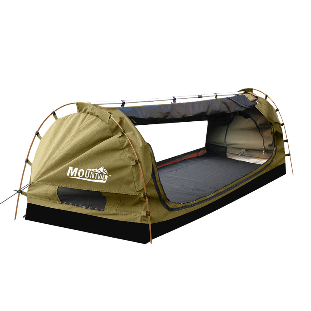 Mountview King Single Swag Camping Swags Canvas Dome Tent Free Standing Khaki