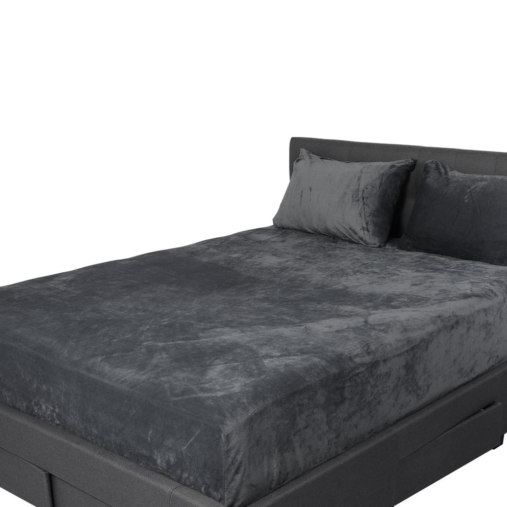 Traderight Group  Bed Fitted Sheet Flannel Bedding Set King Size with Pillowcase Dark Grey Winter