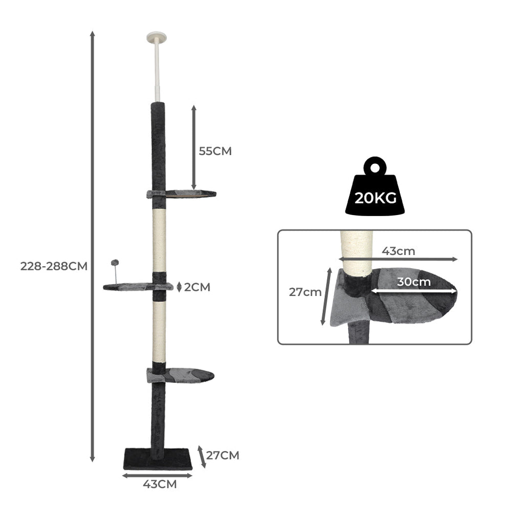 Pawz Cat Scratching Post Tree Condo Furniture Scratcher Tower 228-288 High Grey