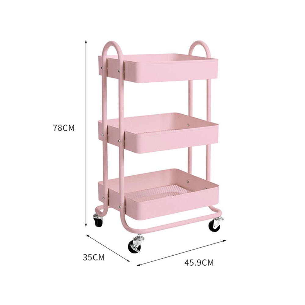 Levede 3 Tiers Kitchen Trolley Cart Steel Storage Rack Shelf Organiser Pink