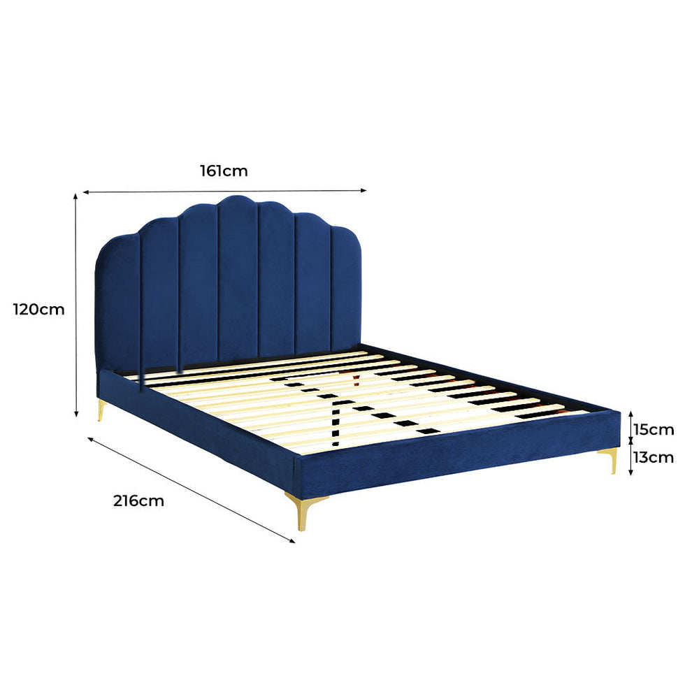 Levede Bed Frame Queen Size Mattress Base Platform Wooden Velvet  Headboard Blue