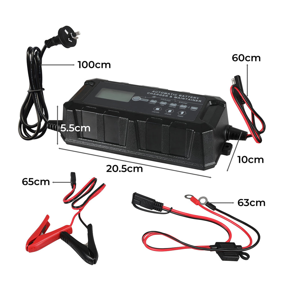 Battery Charger 12V 10A Smart Caravan Motorcycle Trickle Boat Repair AGM Lithium