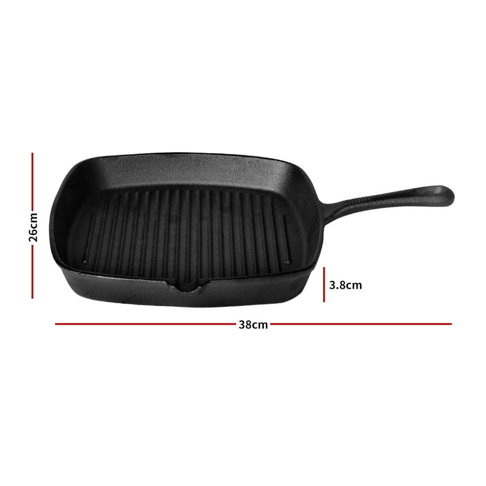 TOQUE Non-stick Frying Pan Cast Iron Steak Skillet Induction BBQ Grill Pan 26cm