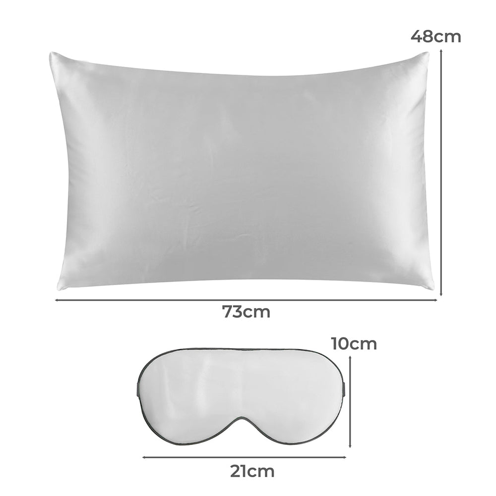 DreamZ 100% Mulberry Silk Pillow Case Eye Mask Set Silver Both Sided 25 Momme