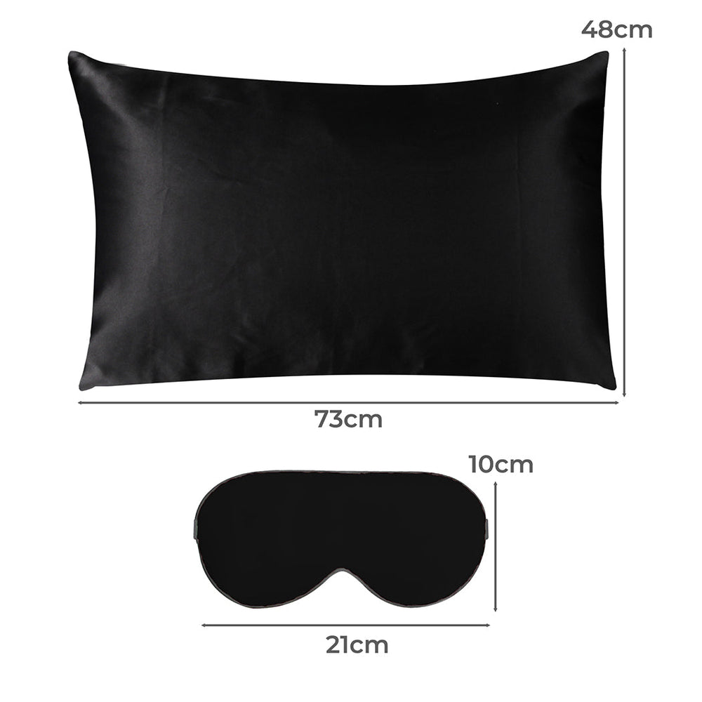 DreamZ 100% Mulberry Silk Pillow Case Eye Mask Set Black Both Sided 25 Momme